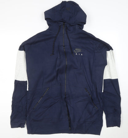 Nike Men Blue Full Zip Hoodie L Sportswear Cotton Blend