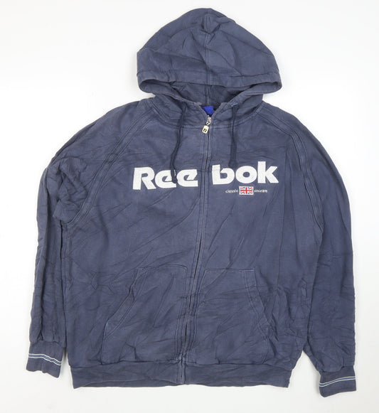 Reebok Men Blue Full Zip Hoodie M Classic Logo Sportswear