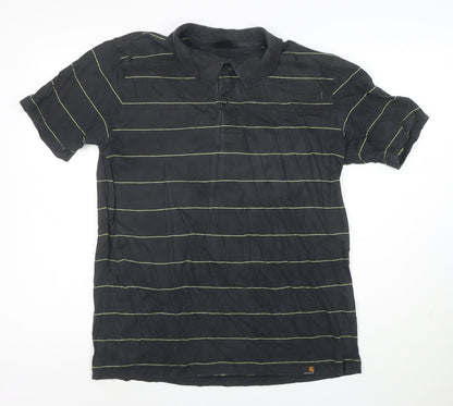 Carhartt Men's Black XL Striped Cotton Short Sleeve Polo Shirt
