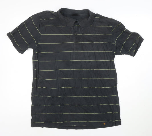 Carhartt Men's Black XL Striped Cotton Short Sleeve Polo Shirt