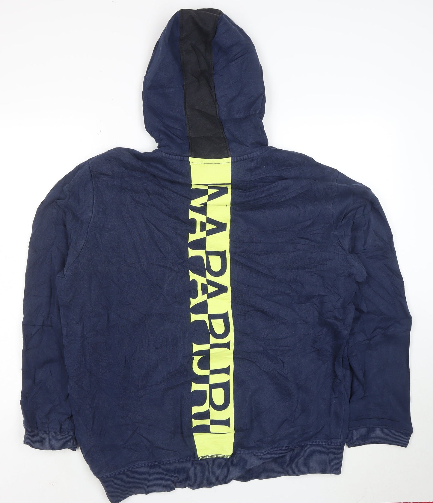 Napapijri Men Blue Pullover Hoodie L Logo Outdoor Cotton Blend