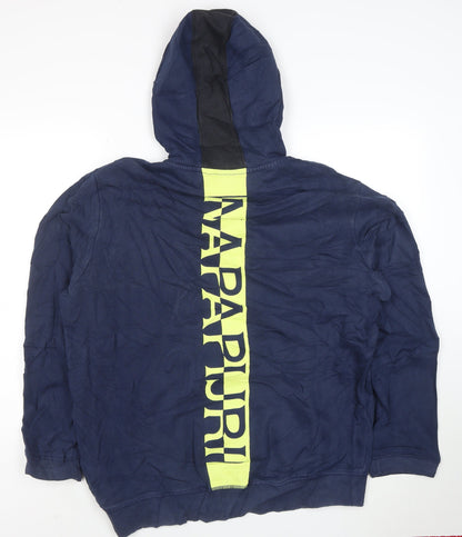 Napapijri Men Blue Pullover Hoodie L Logo Outdoor Cotton Blend