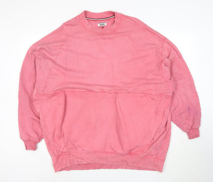 Tommy Jeans Women Pink L Pullover Sweatshirt Cotton Relaxed Fit