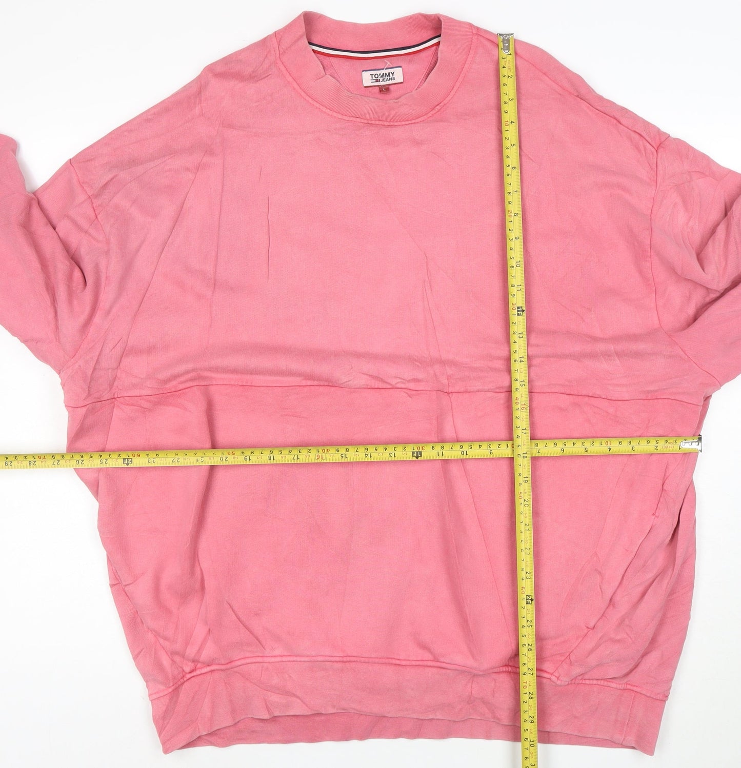Tommy Jeans Women Pink L Pullover Sweatshirt Cotton Relaxed Fit