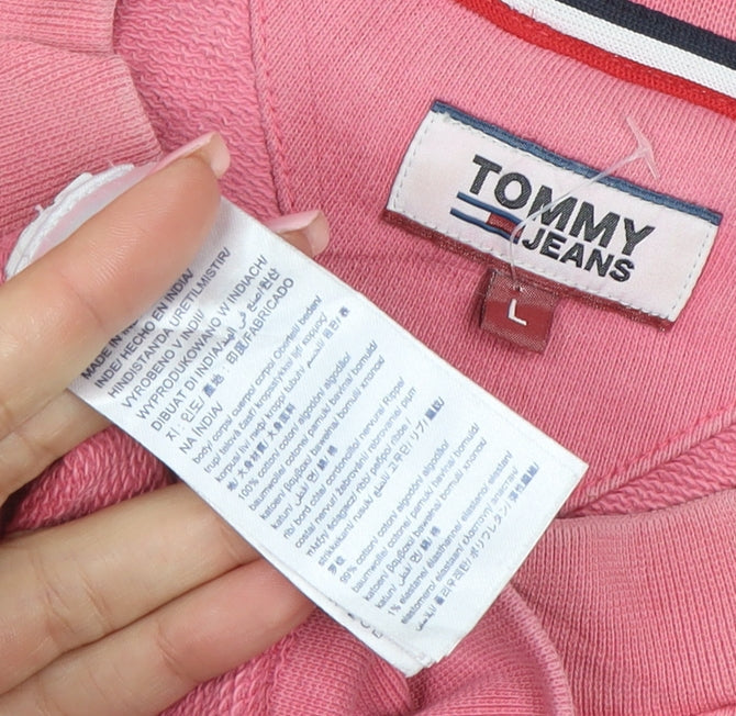 Tommy Jeans Women Pink L Pullover Sweatshirt Cotton Relaxed Fit