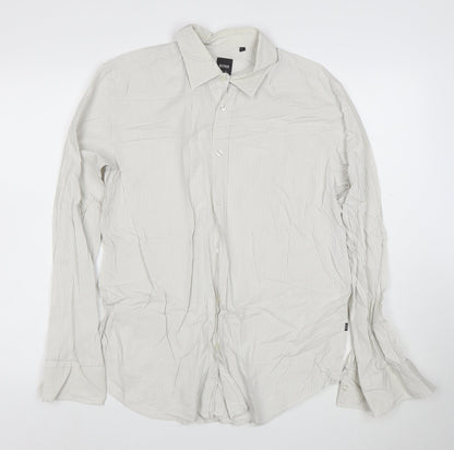 BOSS Hugo Boss Men's White Slim Fit Striped Long Sleeve Shirt Size L