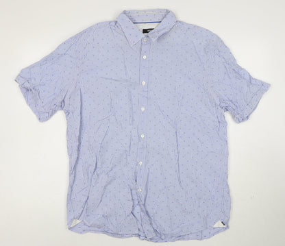 BOSS Hugo Boss Men's Blue Striped Regular Fit Cotton Short Sleeve Shirt XL