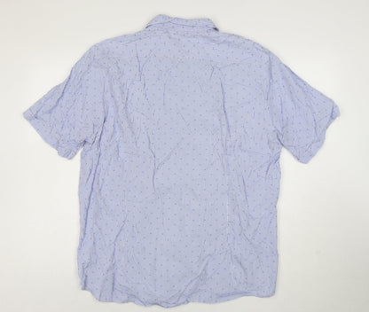 BOSS Hugo Boss Men's Blue Striped Regular Fit Cotton Short Sleeve Shirt XL