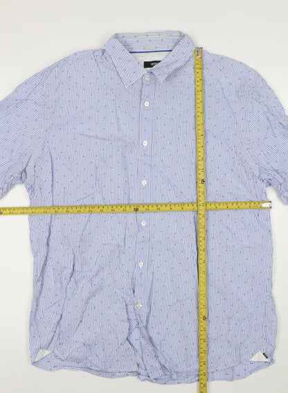 BOSS Hugo Boss Men's Blue Striped Regular Fit Cotton Short Sleeve Shirt XL