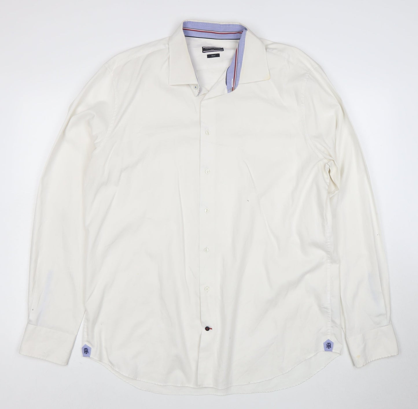 Tommy Hilfiger Men’s White Slim Fit Cotton Long Sleeve Button-Up Shirt 17.5
