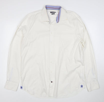 Tommy Hilfiger Men’s White Slim Fit Cotton Long Sleeve Button-Up Shirt 17.5