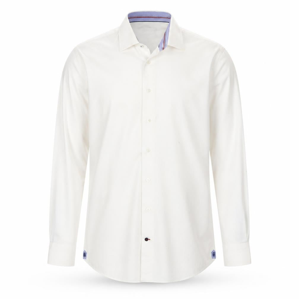 Tommy Hilfiger Men’s White Slim Fit Cotton Long Sleeve Button-Up Shirt 17.5