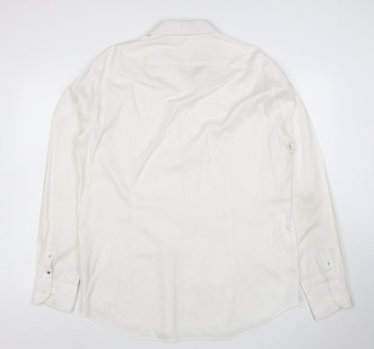 Tommy Hilfiger Men’s White Slim Fit Cotton Long Sleeve Button-Up Shirt 17.5