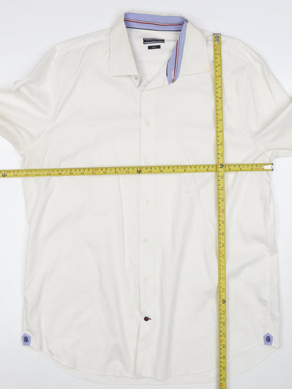 Tommy Hilfiger Men’s White Slim Fit Cotton Long Sleeve Button-Up Shirt 17.5