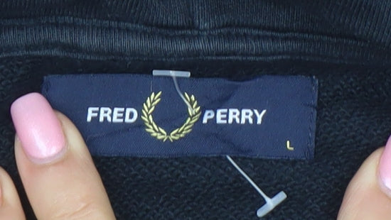 Fred Perry Men's Black Pullover Hoodie L with Logo Design