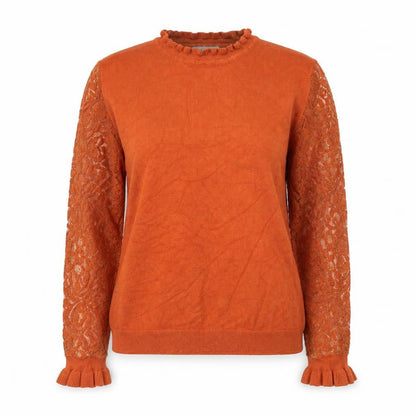 Wild Flower Women's Orange Lace Sleeve Pullover Jumper Size M