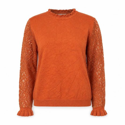 Wild Flower Women's Orange Lace Sleeve Pullover Jumper Size M