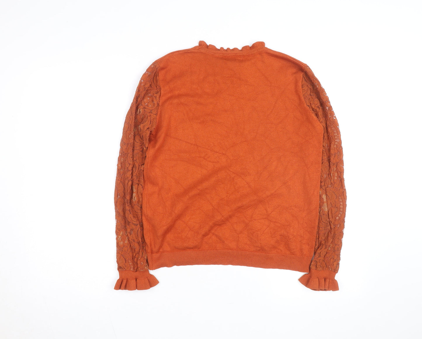 Wild Flower Women's Orange Lace Sleeve Pullover Jumper Size M