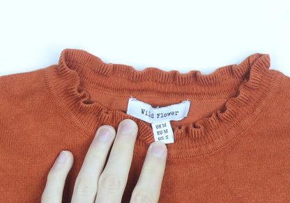 Wild Flower Women's Orange Lace Sleeve Pullover Jumper Size M