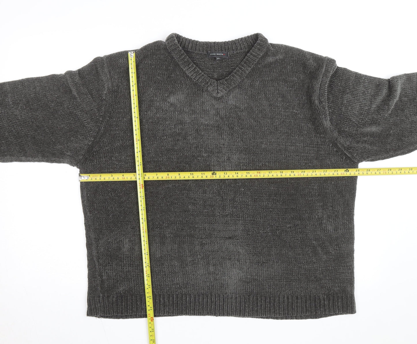 Todd Baxter Men's Grey 2XL V-Neck Chunky Knit Acrylic Jumper