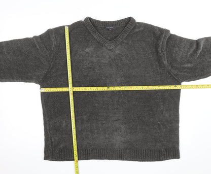 Todd Baxter Men's Grey 2XL V-Neck Chunky Knit Acrylic Jumper