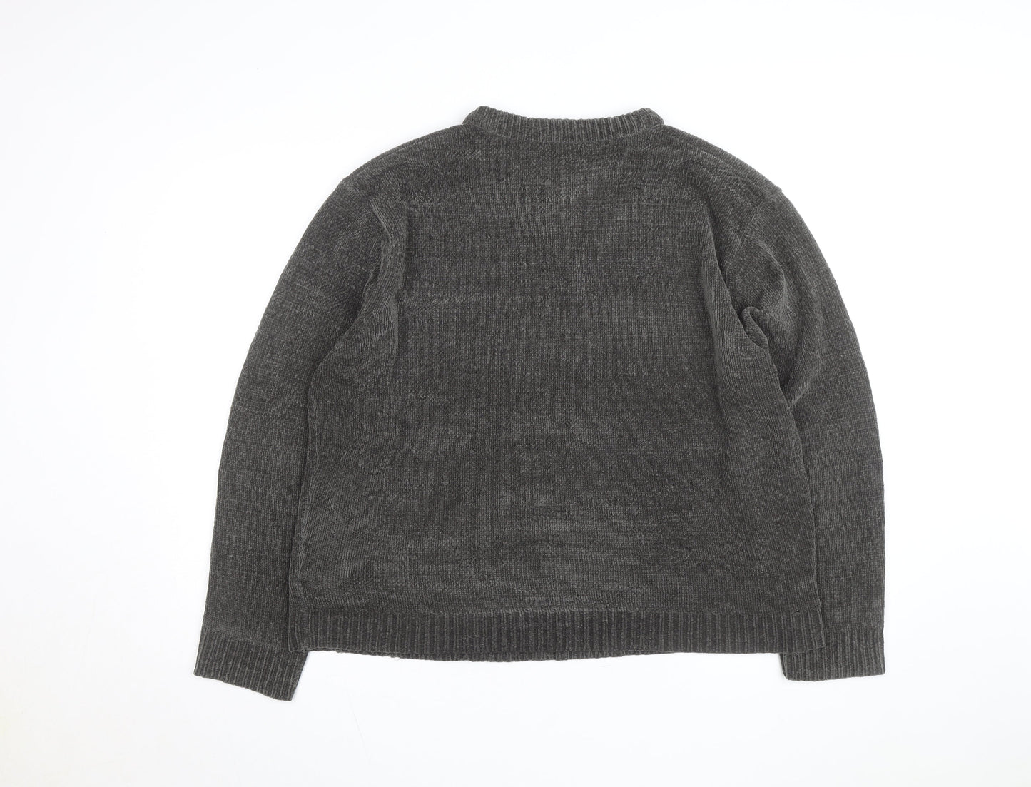 Todd Baxter Men's Grey 2XL V-Neck Chunky Knit Acrylic Jumper