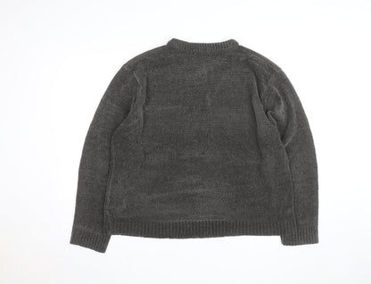 Todd Baxter Men's Grey 2XL V-Neck Chunky Knit Acrylic Jumper