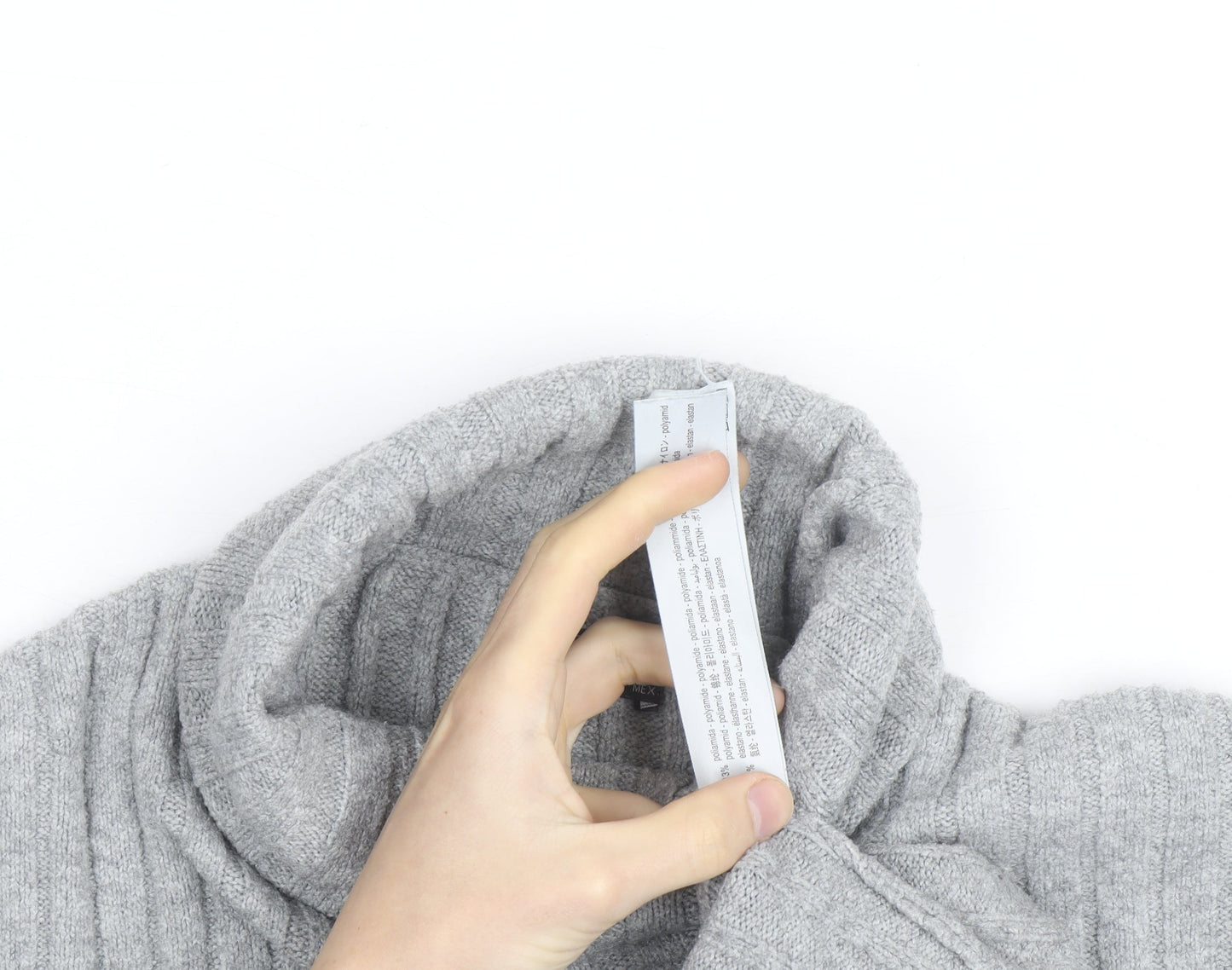 Bershka Women Grey Roll Neck Ribbed Knit Jumper Size L