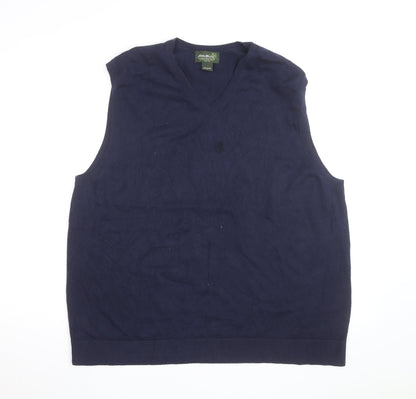 Eddie Bauer Men Blue XL V-Neck Sleeveless Cotton Knit Vest