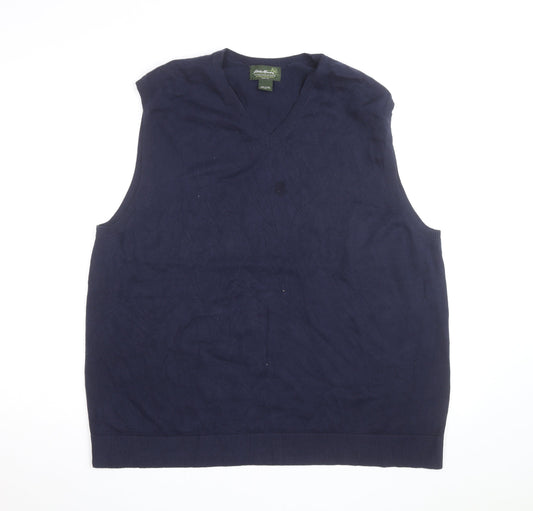 Eddie Bauer Men Blue XL V-Neck Sleeveless Cotton Knit Vest