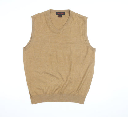 Linea Uomo Men's Beige Wool Blend Sleeveless V-Neck Vest Jumper Size L