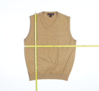 Linea Uomo Men's Beige Wool Blend Sleeveless V-Neck Vest Jumper Size L