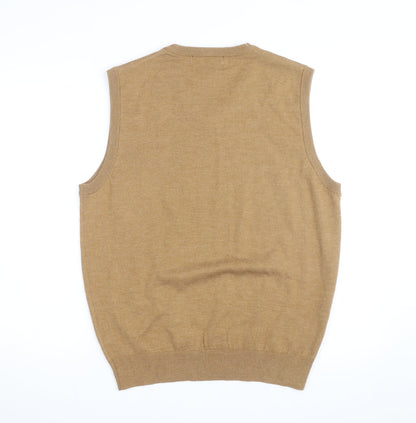 Linea Uomo Men's Beige Wool Blend Sleeveless V-Neck Vest Jumper Size L