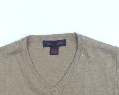 Linea Uomo Men's Beige Wool Blend Sleeveless V-Neck Vest Jumper Size L