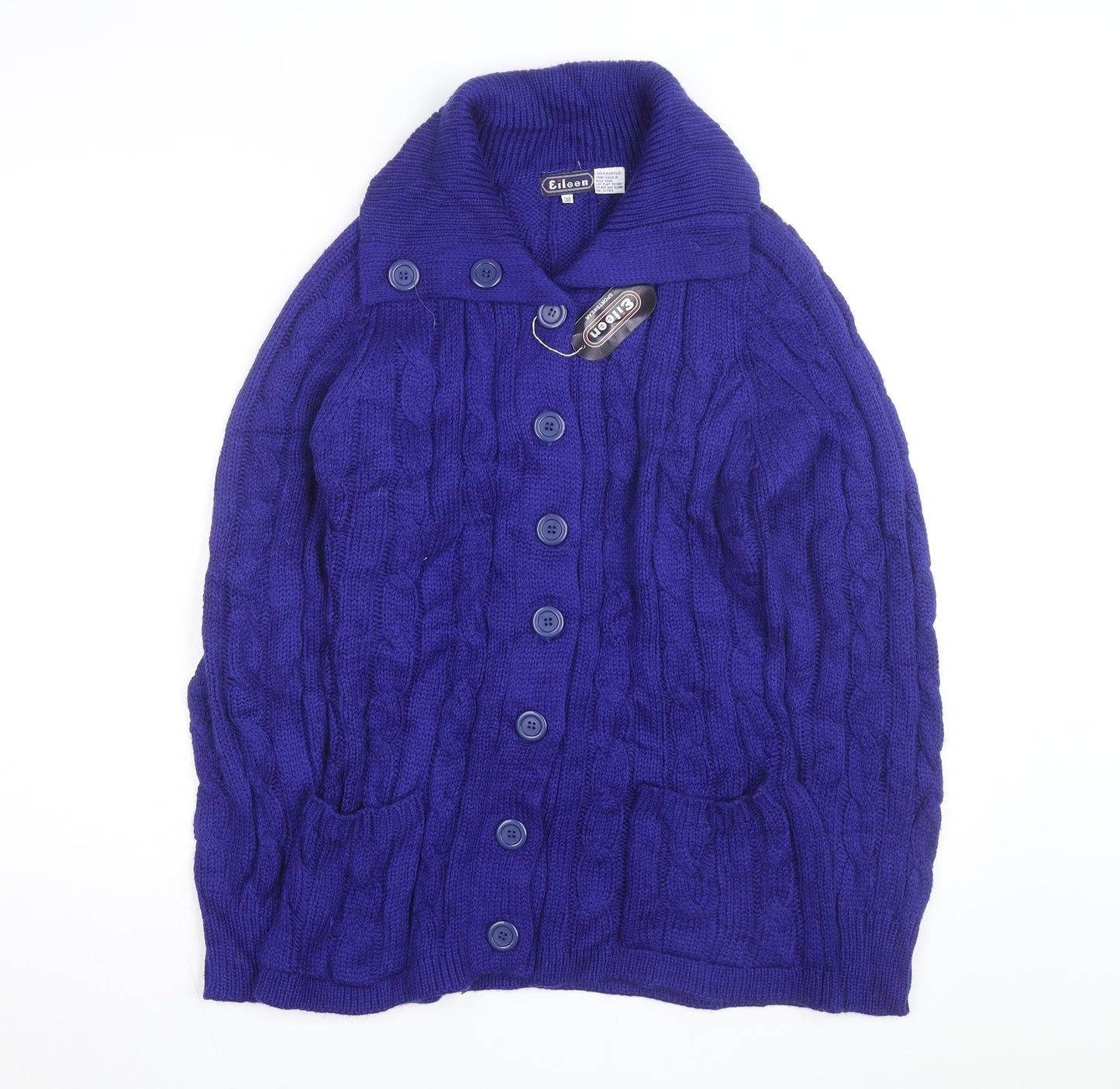 Eileen Women's Blue Cable-Knit Long Sleeve Button Cardigan Size 12