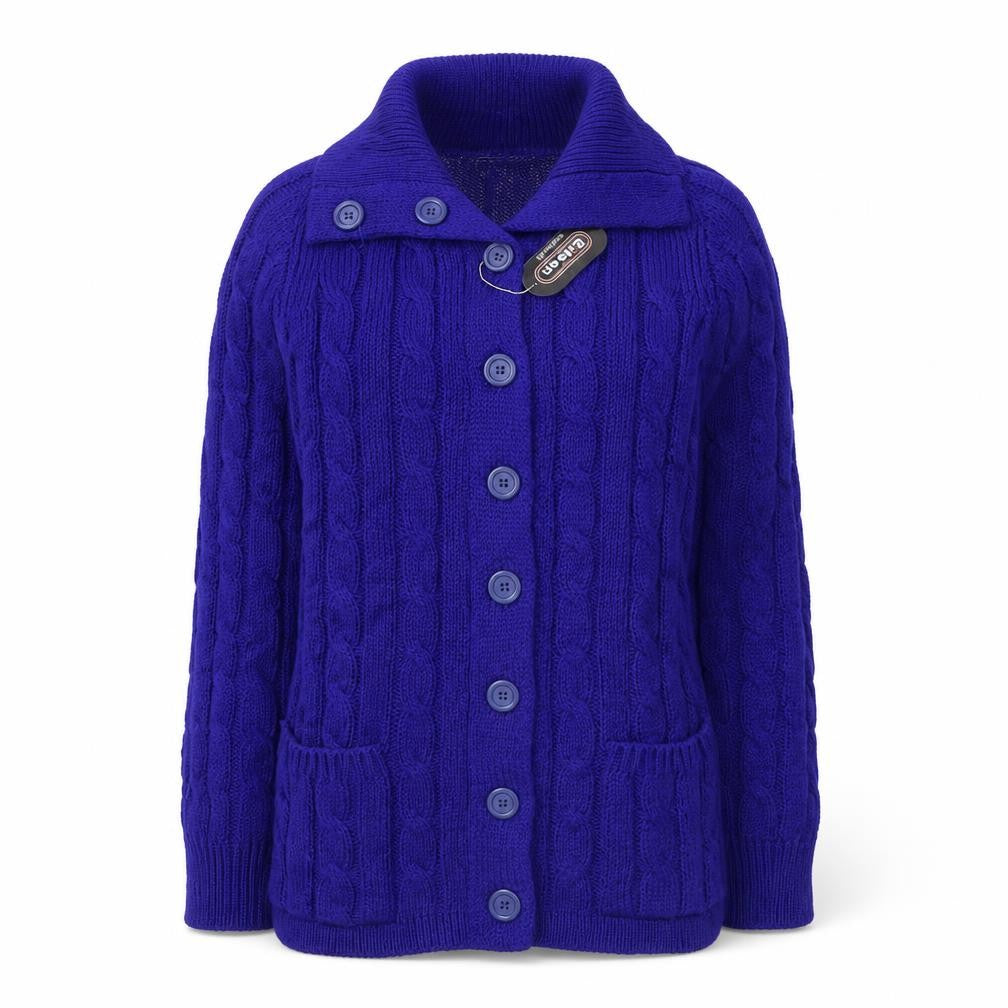 Eileen Women's Blue Cable-Knit Long Sleeve Button Cardigan Size 12
