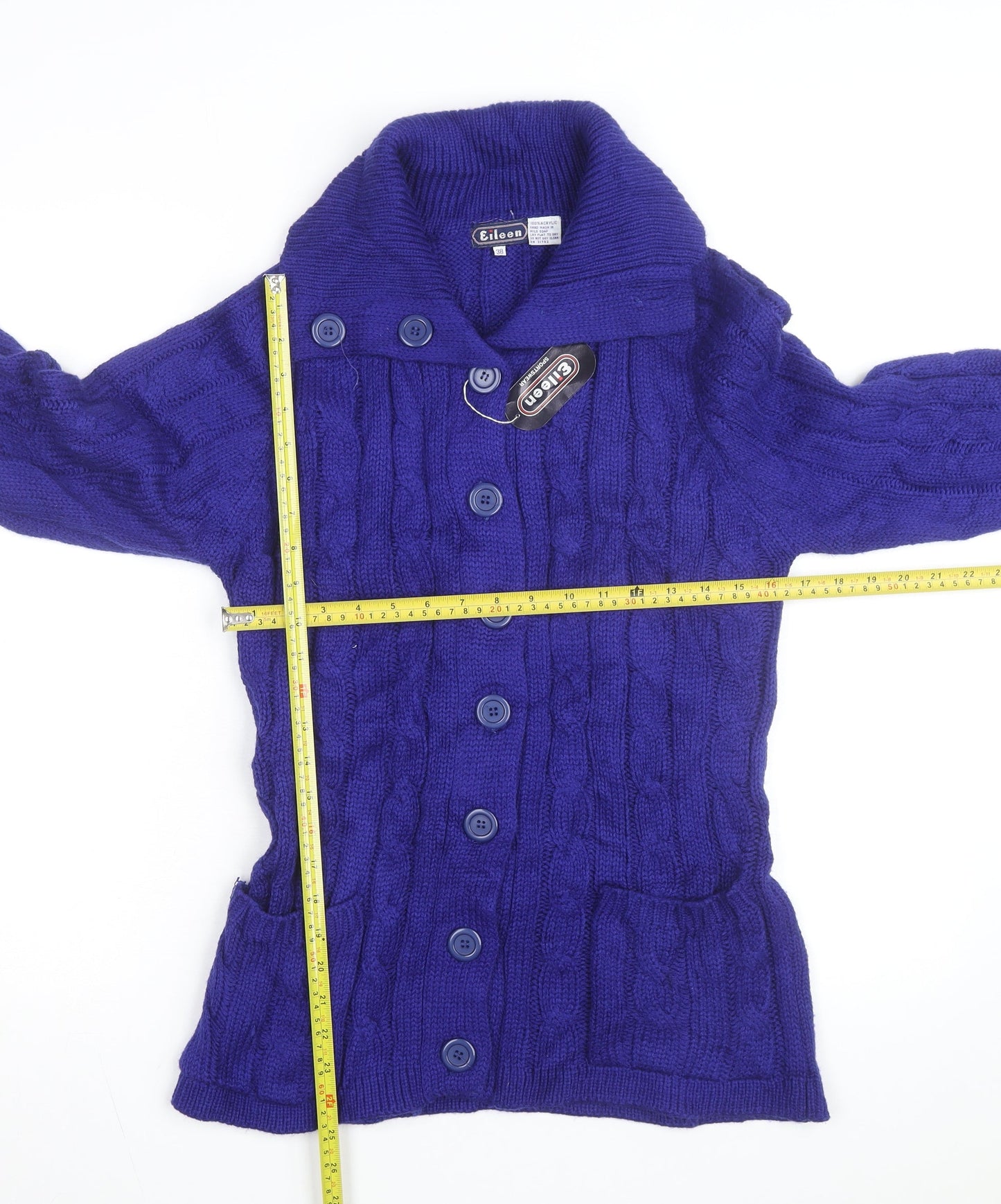 Eileen Women's Blue Cable-Knit Long Sleeve Button Cardigan Size 12