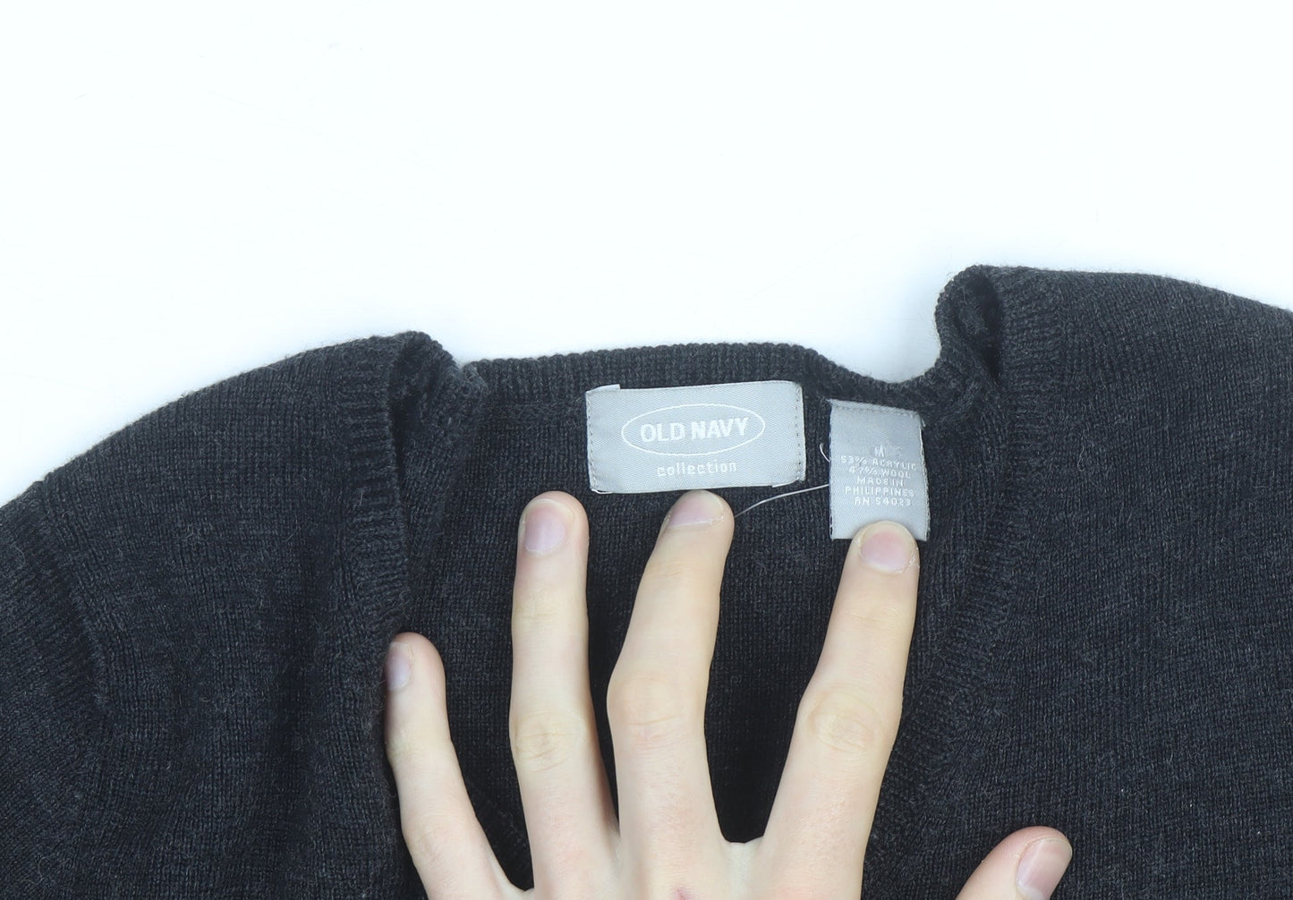 Old Navy Men's Black V-Neck Wool Blend Pullover Jumper M