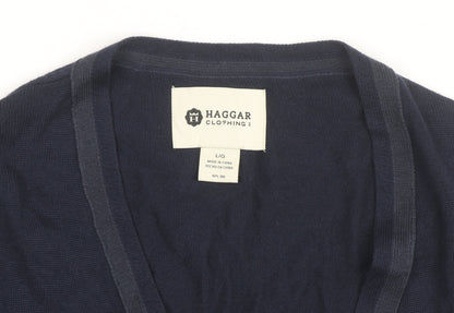 Haggar Men's Blue Cotton Acrylic V-Neck Cardigan L