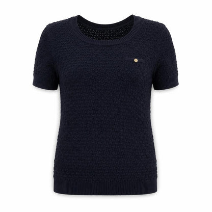 Tommy Hilfiger Women's Blue XS Open-Knit Short Sleeve Jumper