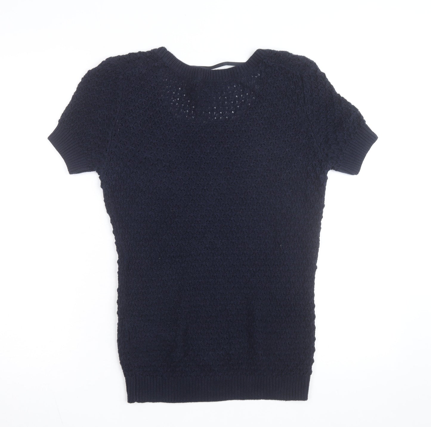 Tommy Hilfiger Women's Blue XS Open-Knit Short Sleeve Jumper