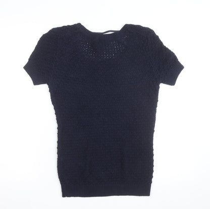Tommy Hilfiger Women's Blue XS Open-Knit Short Sleeve Jumper