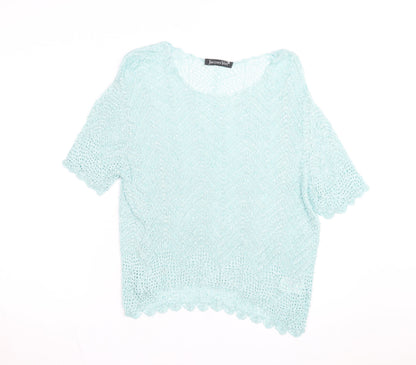 Jacques Vert Women's Blue Open-Knit Short Sleeve Pullover Jumper L