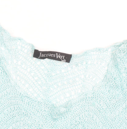 Jacques Vert Women's Blue Open-Knit Short Sleeve Pullover Jumper L