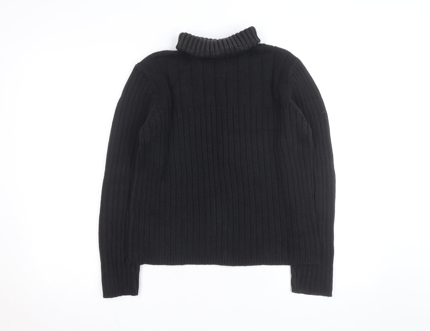 Next Girls Black Roll Neck Ribbed Jumper Large Cotton Blend Pullover