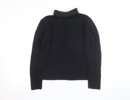 Next Girls Black Roll Neck Ribbed Jumper Large Cotton Blend Pullover