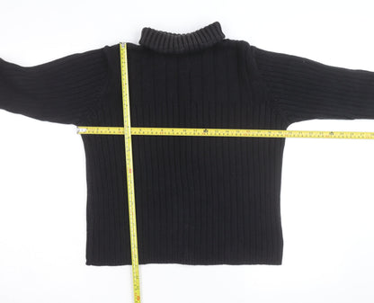 Next Girls Black Roll Neck Ribbed Jumper Large Cotton Blend Pullover