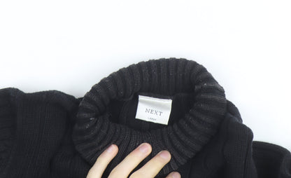 Next Girls Black Roll Neck Ribbed Jumper Large Cotton Blend Pullover