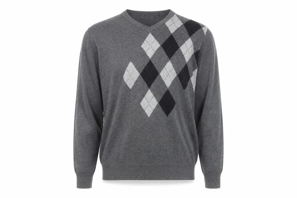 Van Heusen Men's Grey Argyle V-Neck Cotton Jumper XL