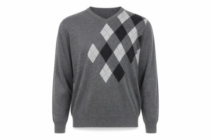 Van Heusen Men's Grey Argyle V-Neck Cotton Jumper XL